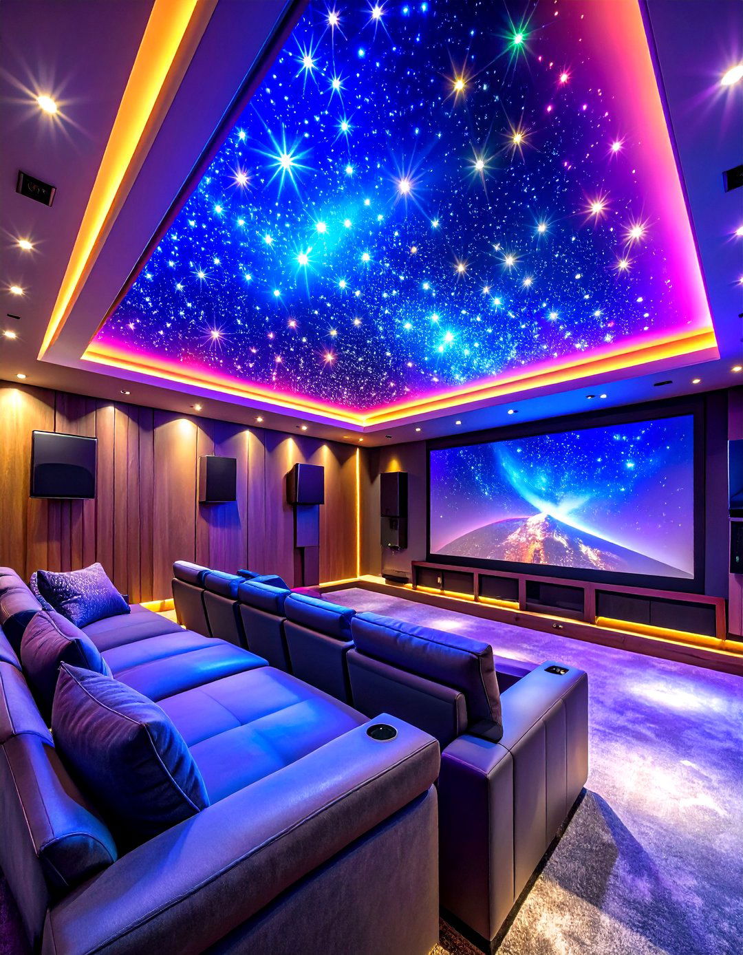 Home Theater Drop Ceiling with Starfield Lighting - 20 Home Theater Ideas