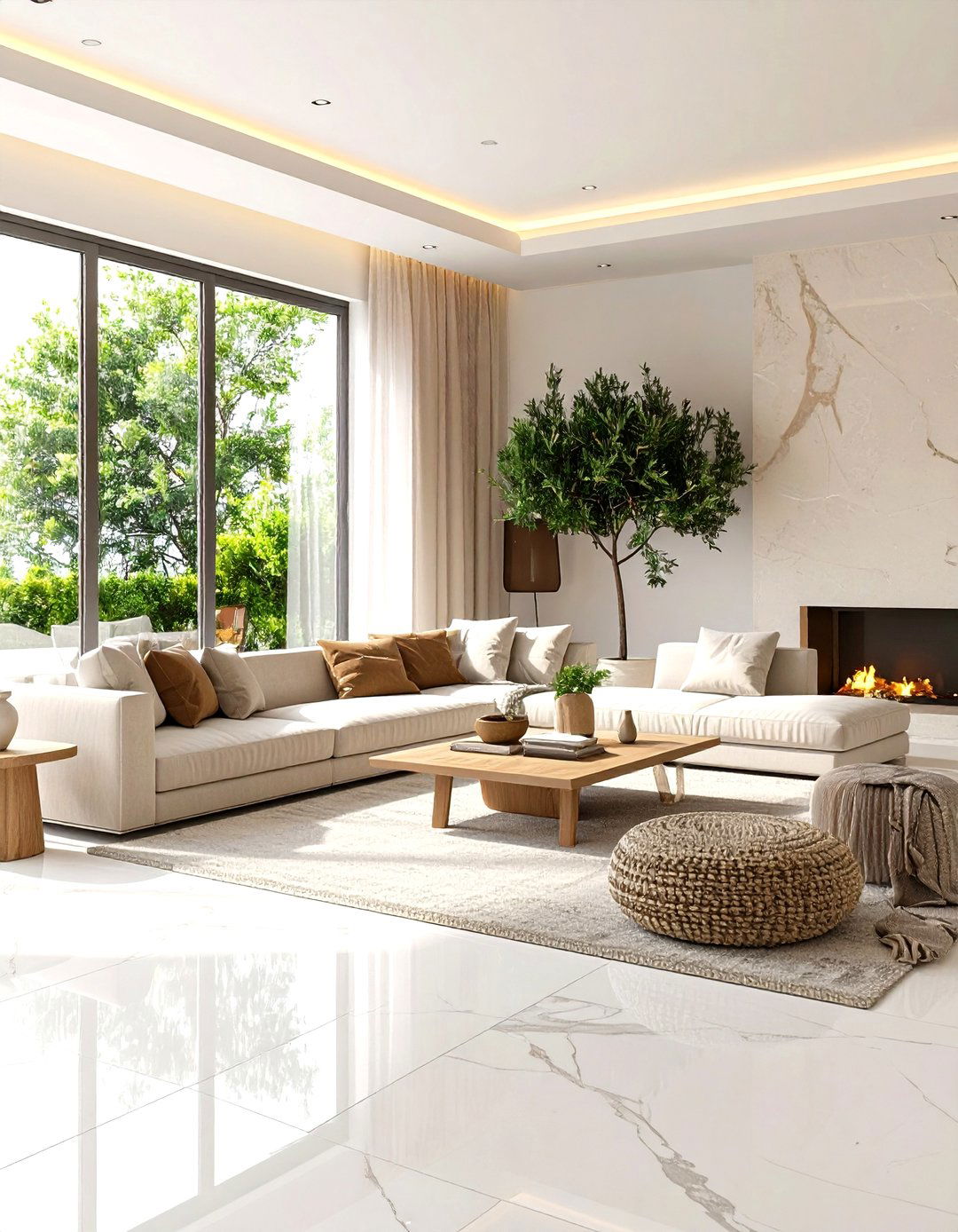 Honed Thassos White Minimalism - 20 Marble Floor Living Room Ideas