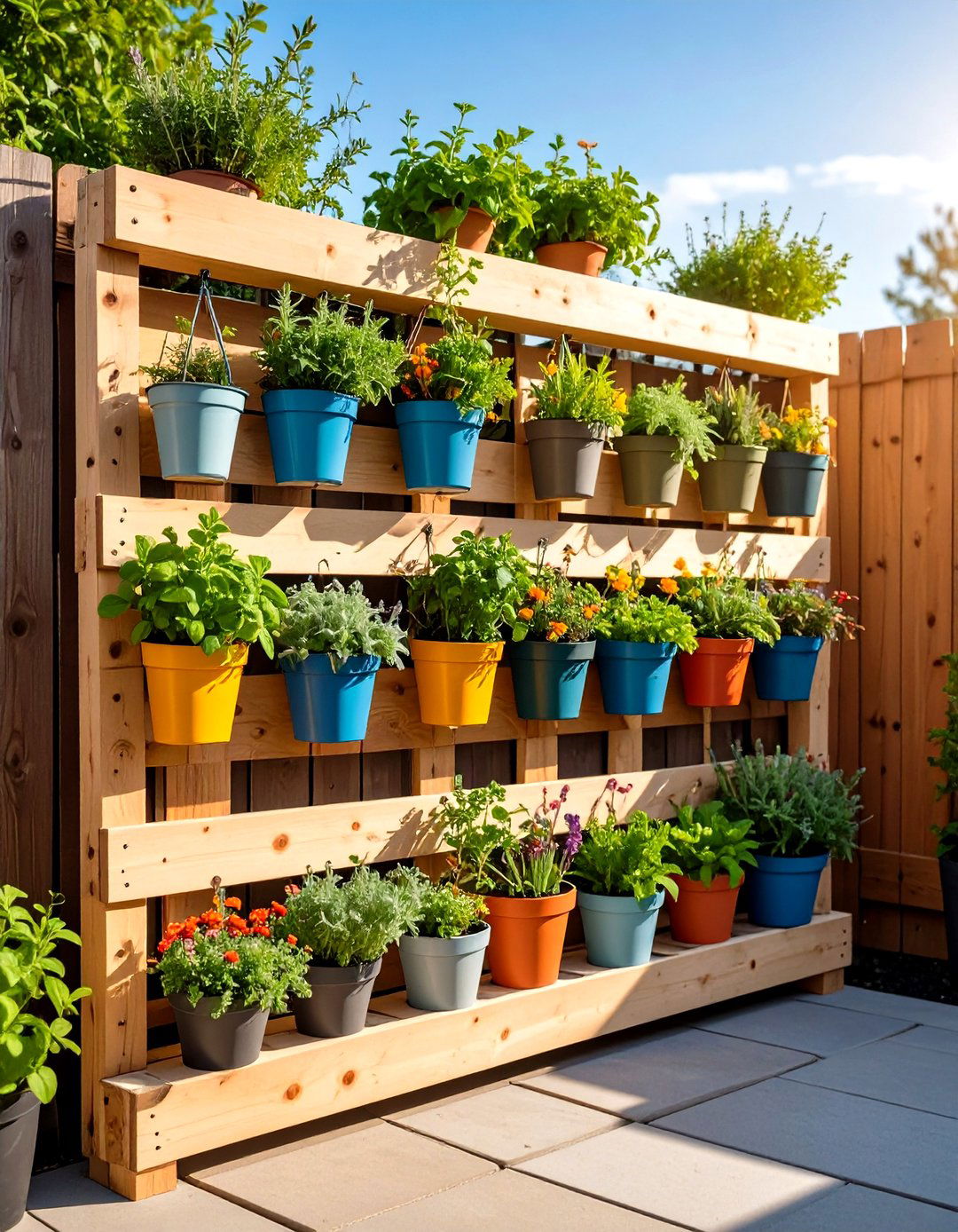 Hooked Planter Pallet Fence - 20 Vertical Pallet Garden Ideas