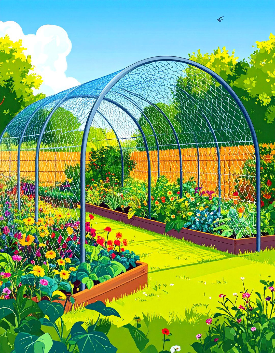 Hoops With Netting - 20 Small Garden Fence Ideas