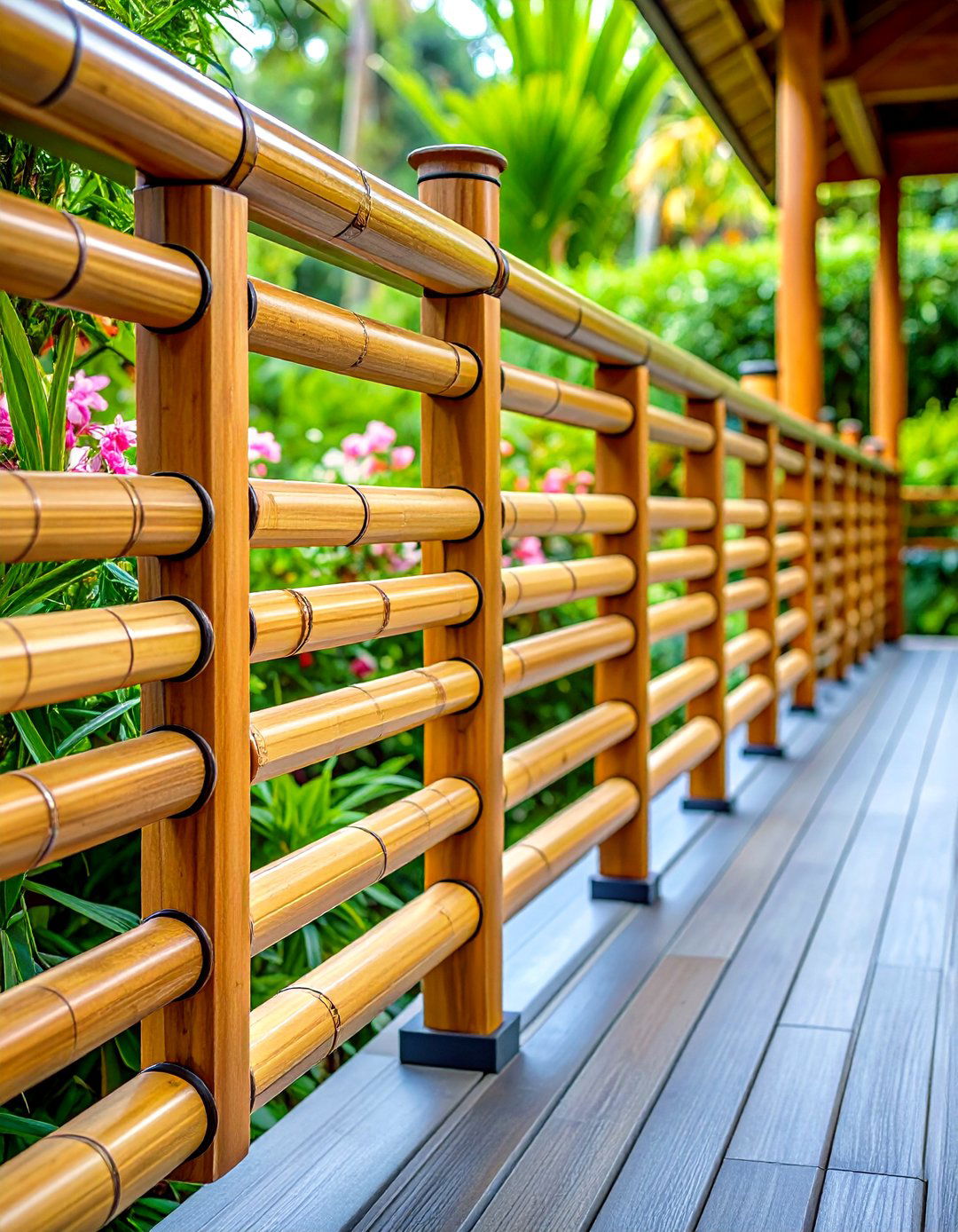Horizontal Bamboo Deck Railing with Sustainable Natural Materials - 20 Horizontal Deck Railing Ideas