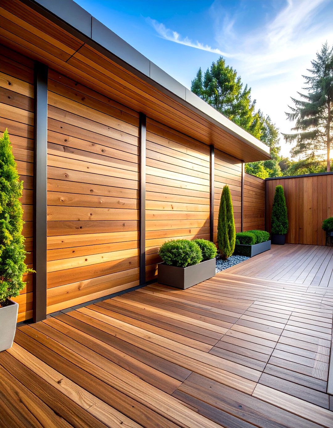 Horizontal Cedar Boards for Modern Warmth - 20 Deck With Privacy Wall