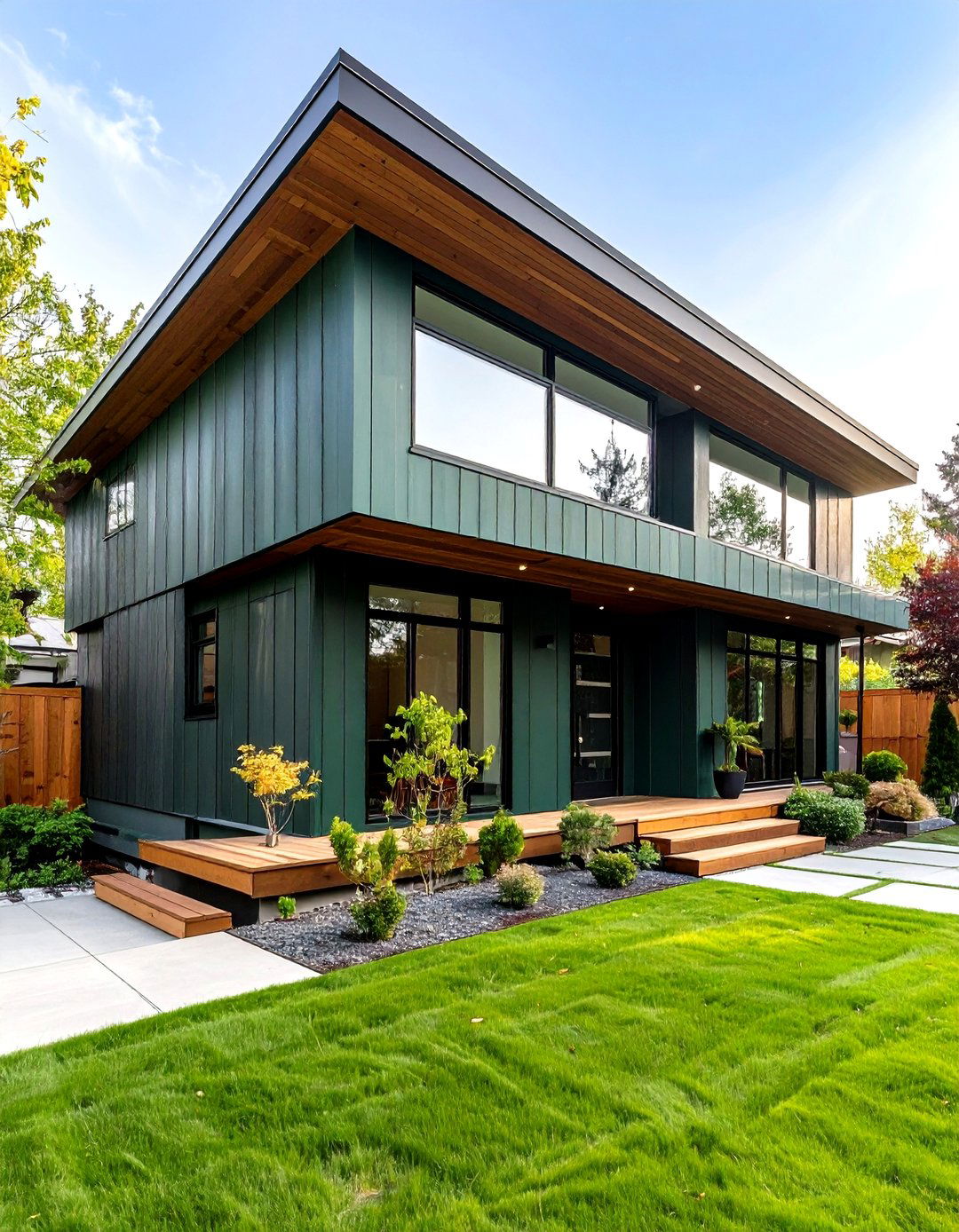 Horizontal Clad Mid Century Dark Green Exterior - 20 Dark Green Exterior Ideas