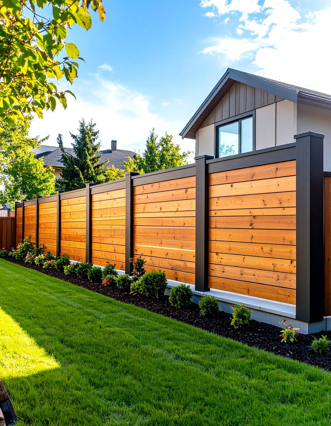 Horizontal Floating Panel Fence with Modern Appeal - 20 Horizontal Fence Ideas