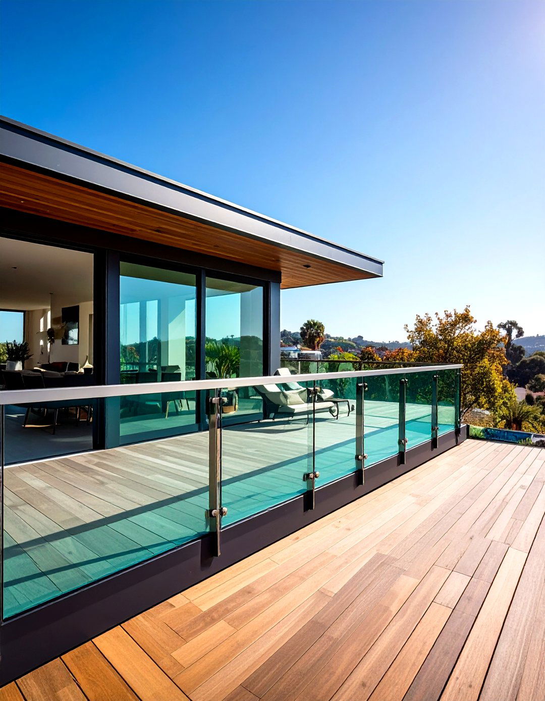 Horizontal Glass Panel Deck Railing with Tempered Safety Glass - 20 Horizontal Deck Railing Ideas