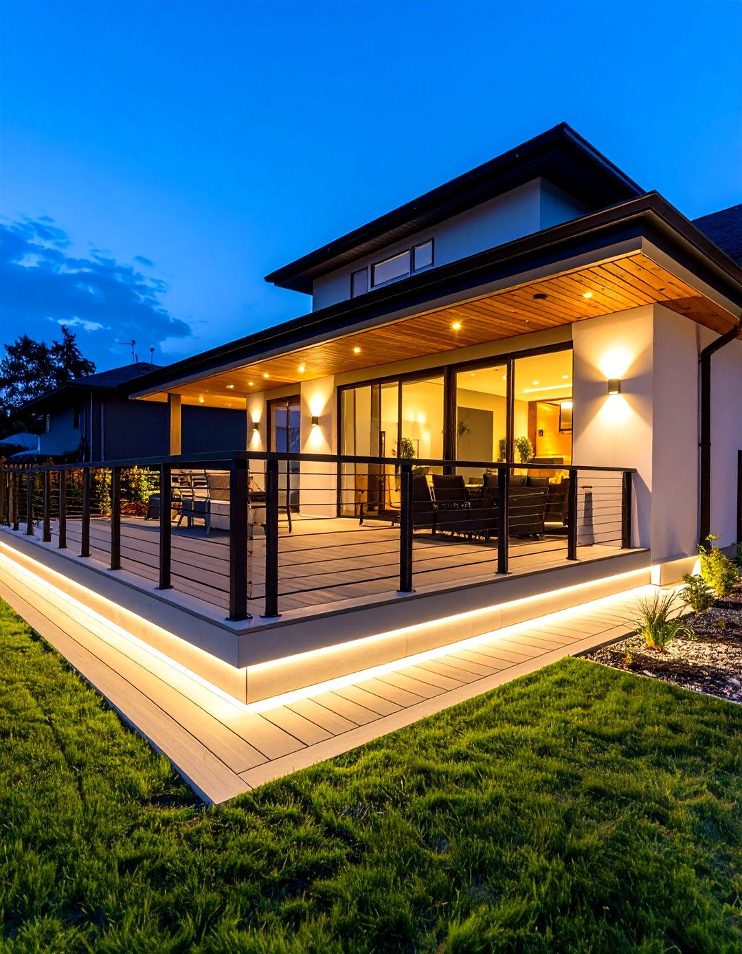 Horizontal LED Integrated Deck Railing with Modern Lighting - 20 Horizontal Deck Railing Ideas