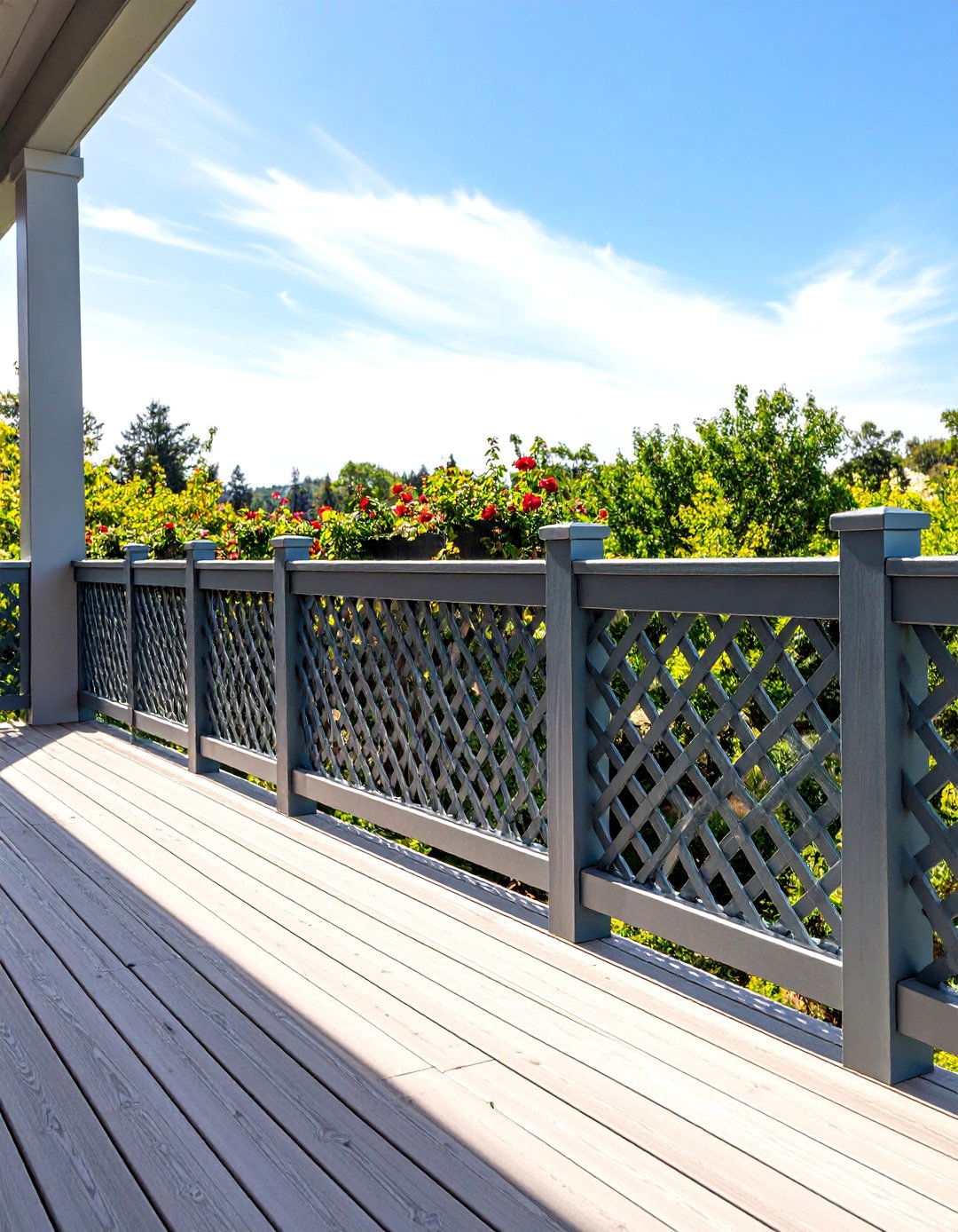 Horizontal Lattice Deck Railing with Traditional Diamond Patterns - 20 Horizontal Deck Railing Ideas