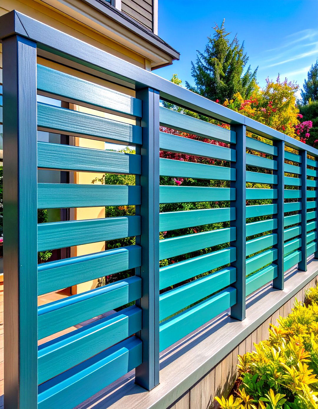 Horizontal Privacy Screen Deck Railing with Closely Spaced Slats - 20 Horizontal Deck Railing Ideas