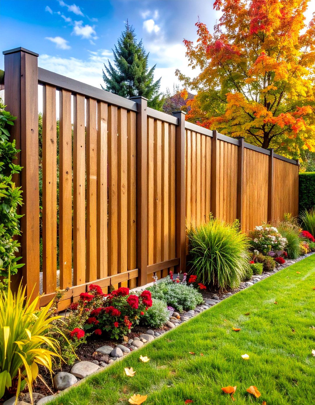 Horizontal Reed Fence with Narrow Slat Design - 20 Horizontal Fence Ideas