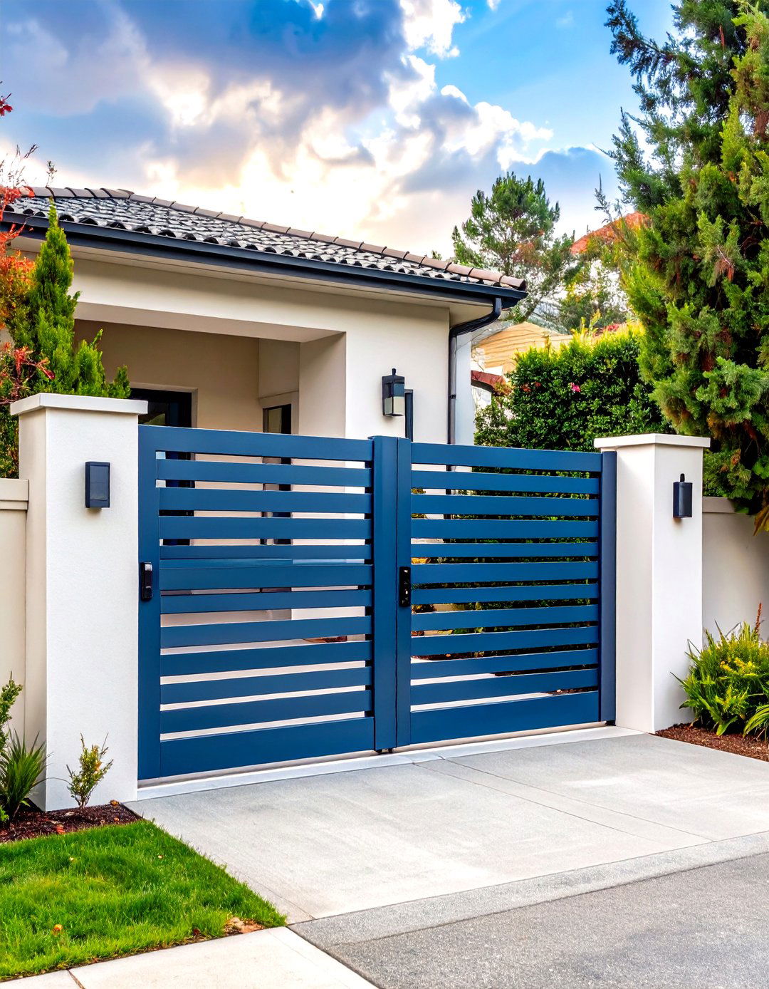Horizontal Slat Metal Garden Gate with Contemporary Lines - 20 Metal Garden Gate Ideas