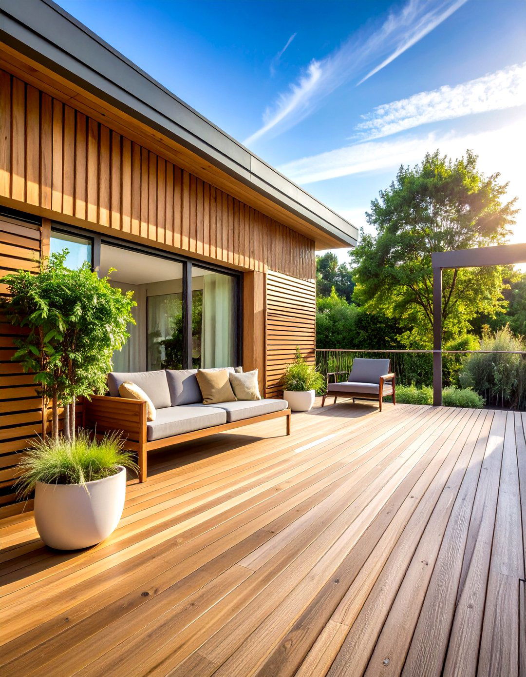 Horizontal Slatted Wood Walls for Breezy Deck Privacy - 20 Deck Privacy Ideas