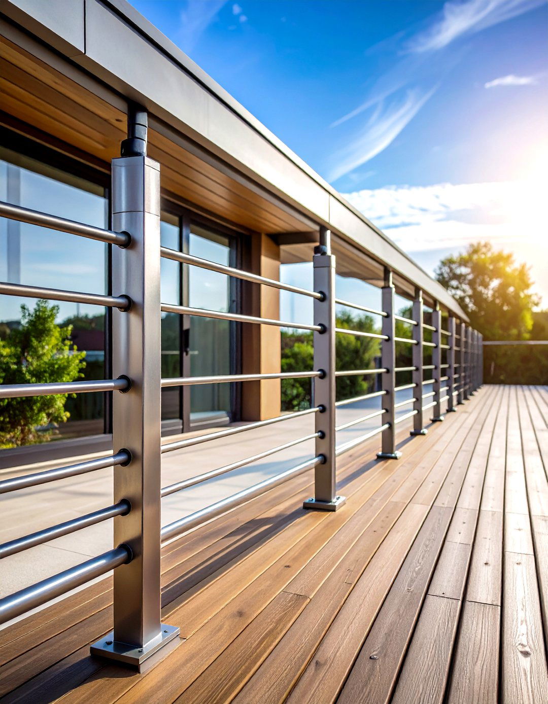 Horizontal Steel Pipe Deck Railing with Industrial Design - 20 Horizontal Deck Railing Ideas