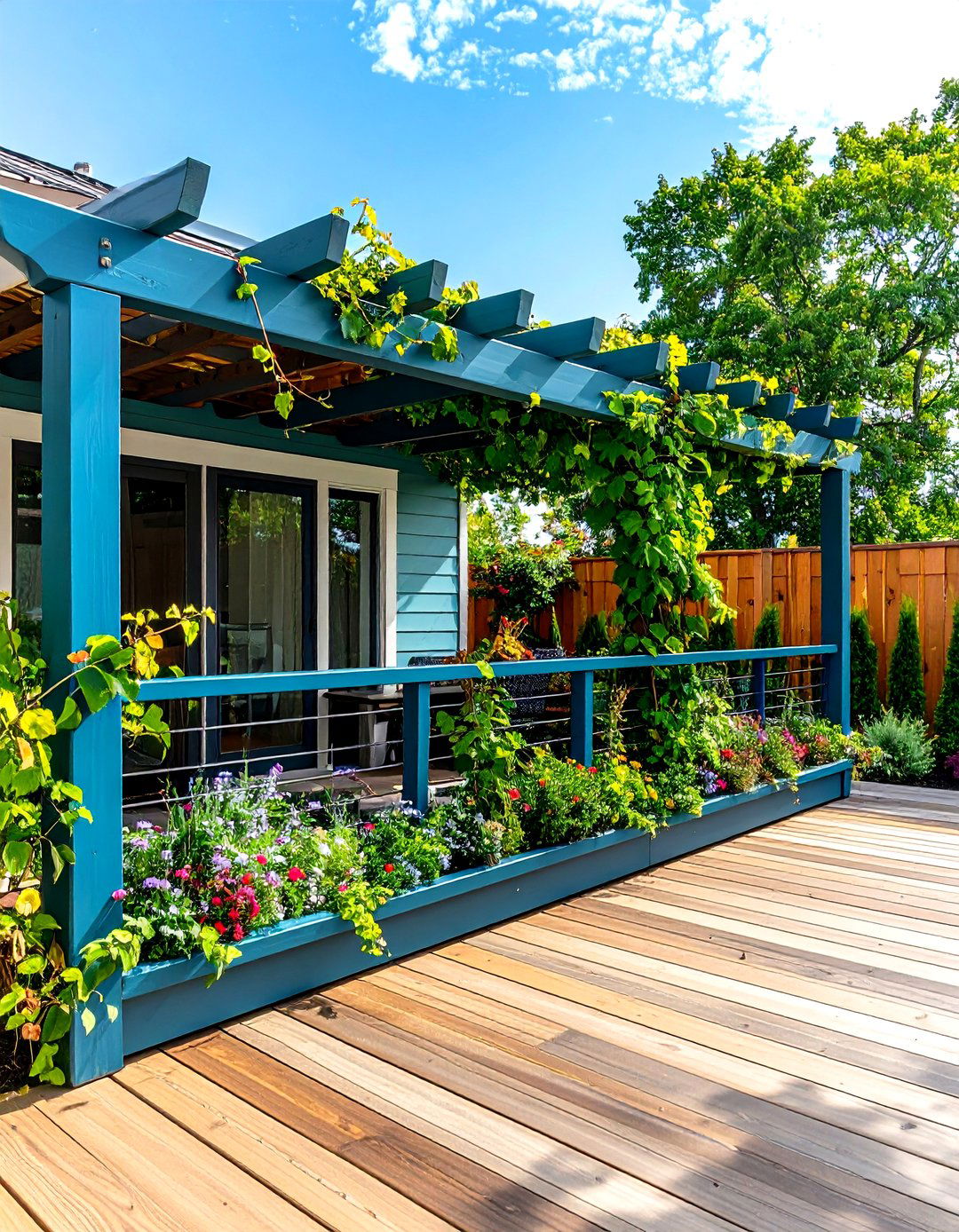 Horizontal Trellis Deck Railing with Integrated Plant Support - 20 Horizontal Deck Railing Ideas