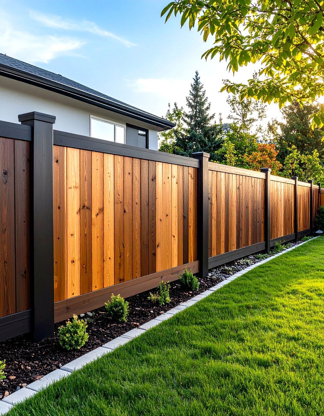 Horizontal Two Toned Fence with Color Contrast - 20 Horizontal Fence Ideas