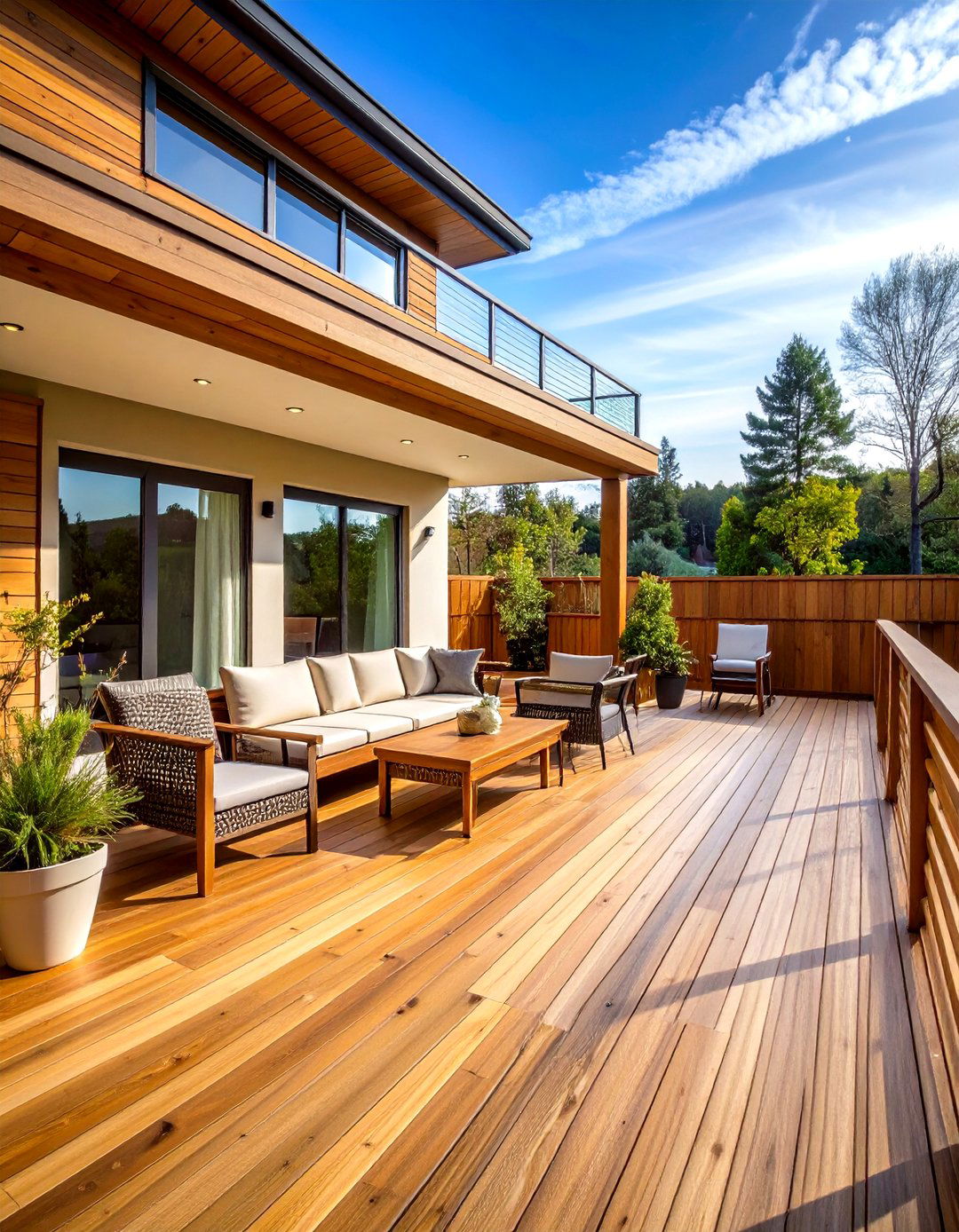Horizontal Wood Slat Deck Railing with Natural Cedar - 20 Horizontal Deck Railing Ideas