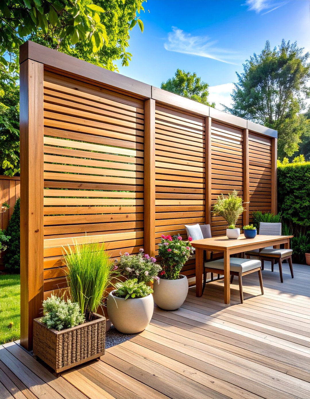 Horizontal Wood Slat Outdoor Privacy Screen - 20 Outdoor Privacy Screen Ideas