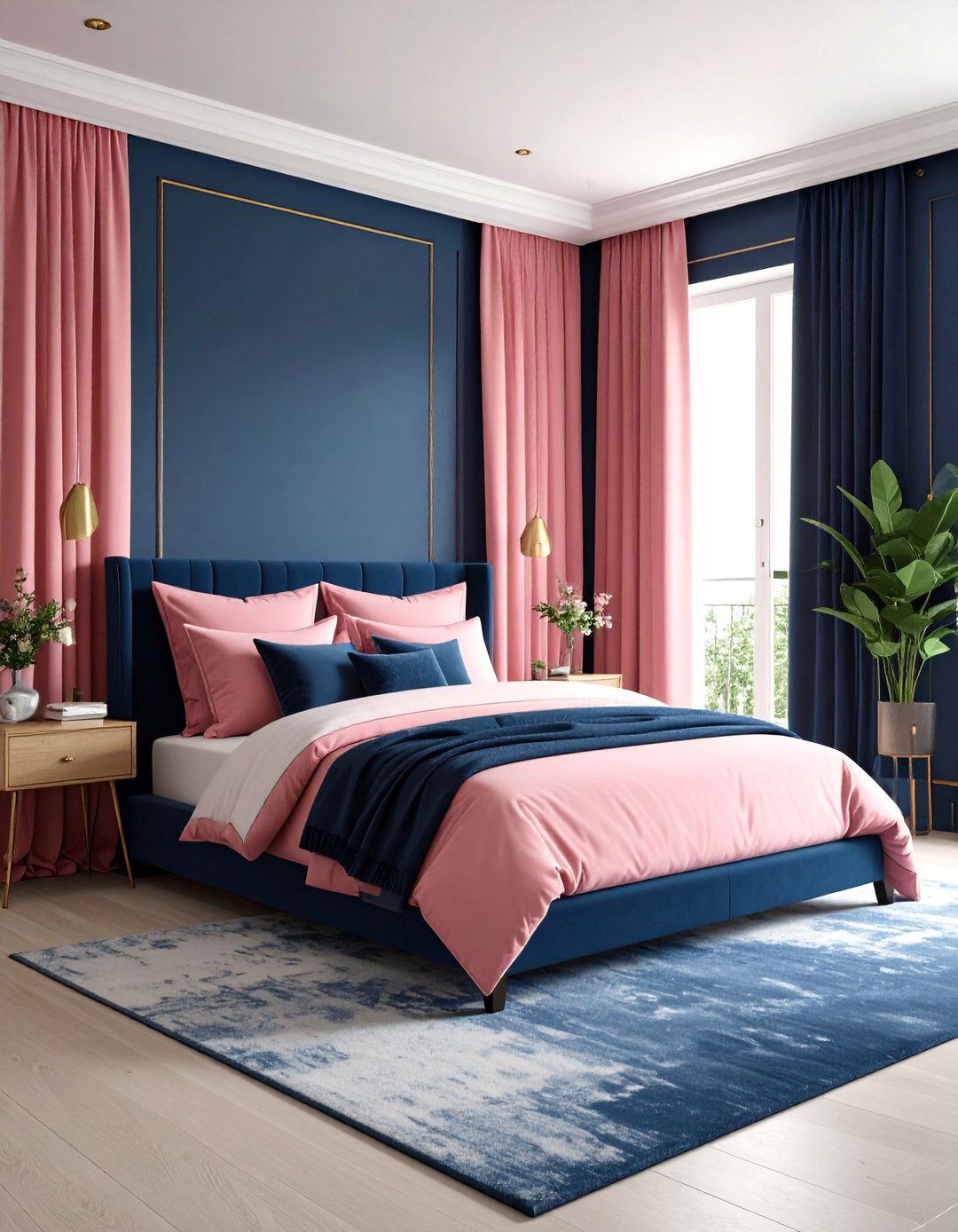 Hot Pink Bedroom with Navy Blue Contrast - 20 Hot Pink Bedroom Ideas
