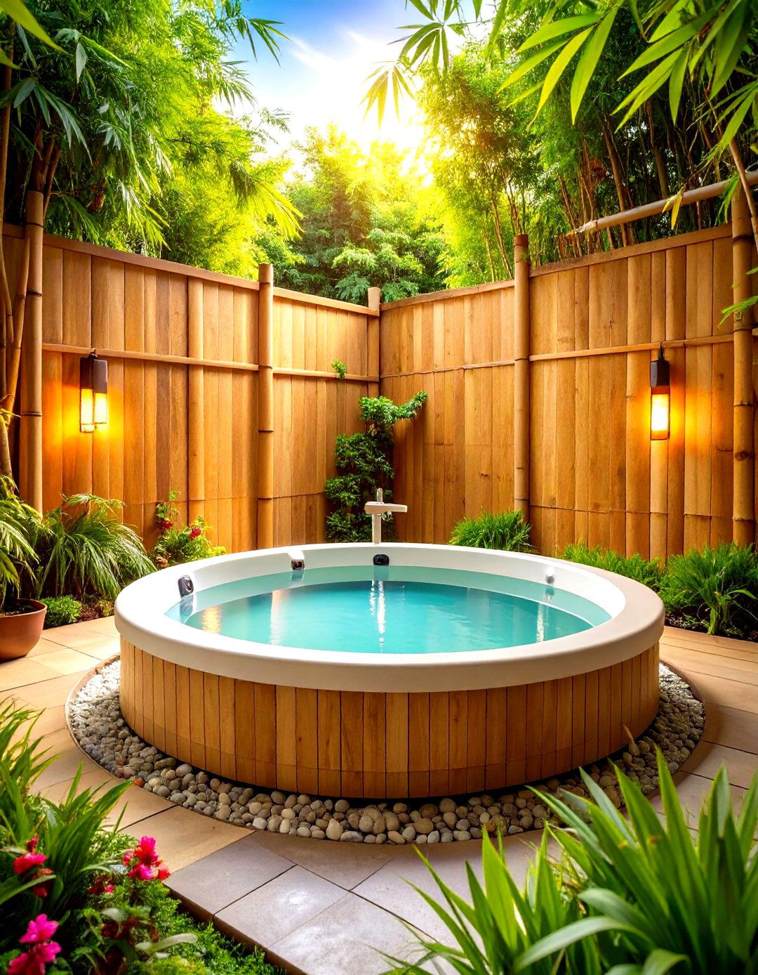 Hot Tub Bamboo Screen Privacy Design - 20 Hot Tub Decor Ideas