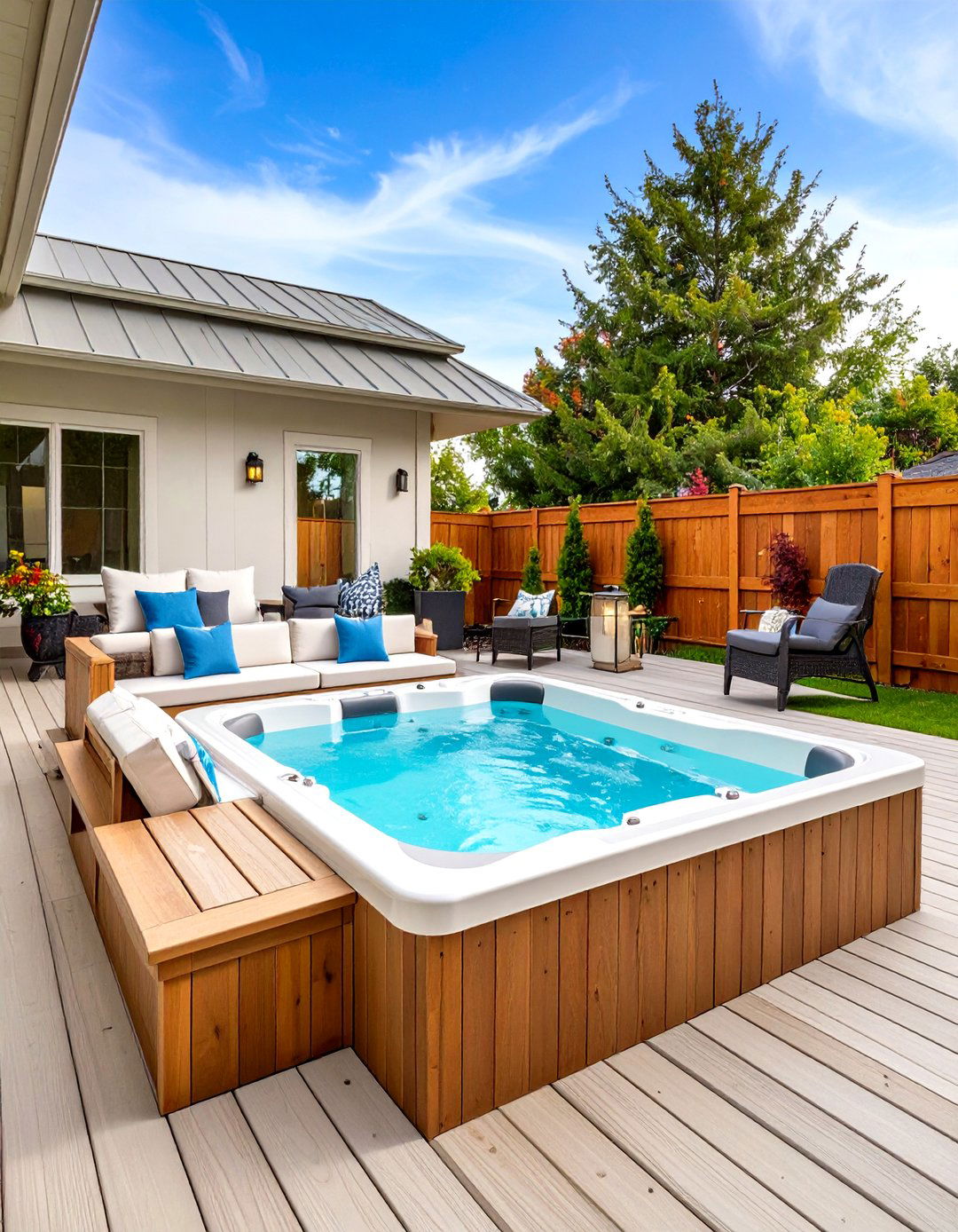 Hot Tub Deck Built In Seating Areas - 20 Hot Tub Decor Ideas