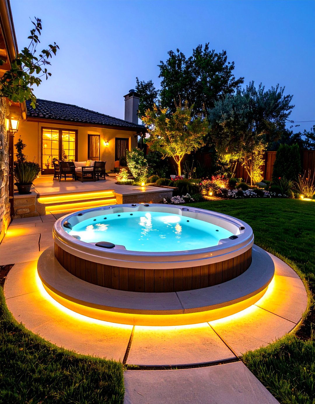 Hot Tub Pathway Lighting Design - 20 Hot Tub Landscaping Ideas
