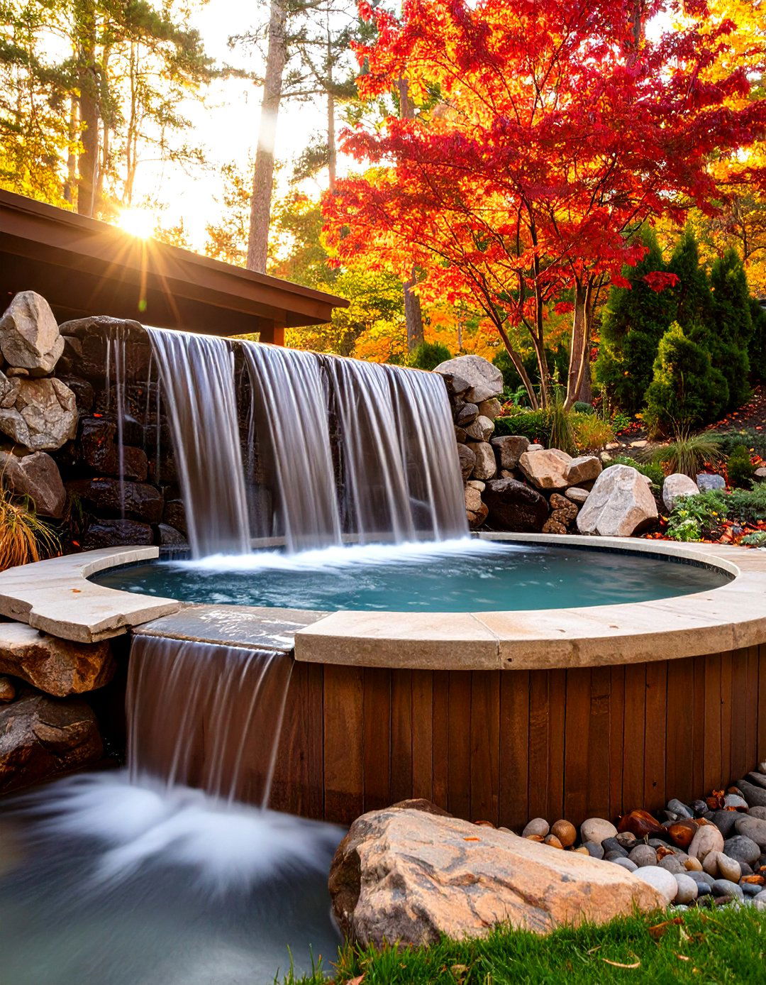 Hot Tub Waterfall Feature Design - 20 Hot Tub Landscaping Ideas