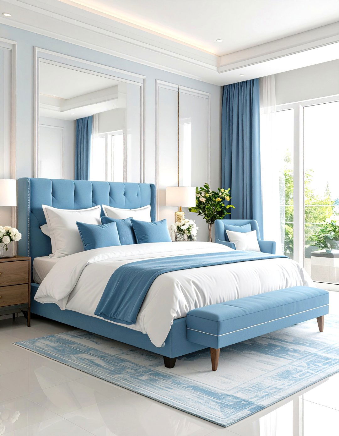 Hotel Inspired Blue and White Bedroom Comfort - 20 Blue and White Bedroom Ideas