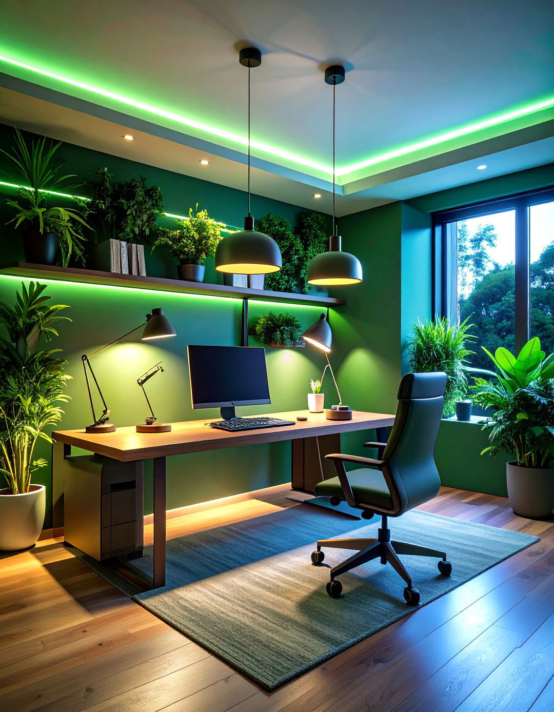 Human Centric Lighting Keeps Circadian Rhythms on Track - 20 Dark Green Home Office Ideas