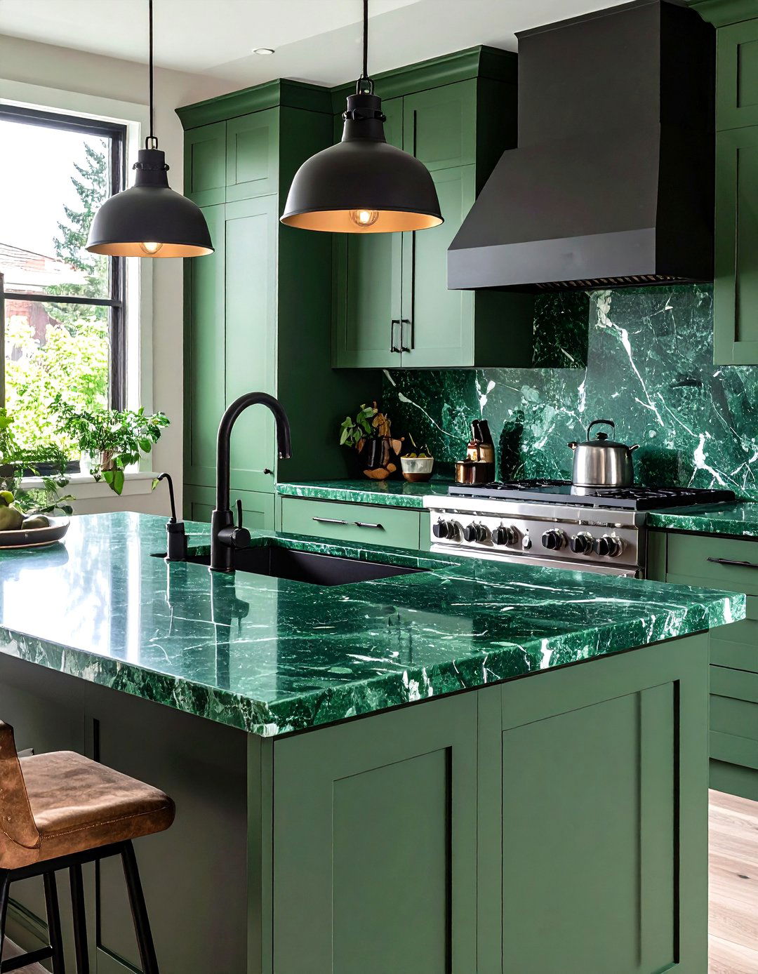 Hunter Green Granite as a Bold Anchor - 20 Kitchen With Green Countertops Ideas