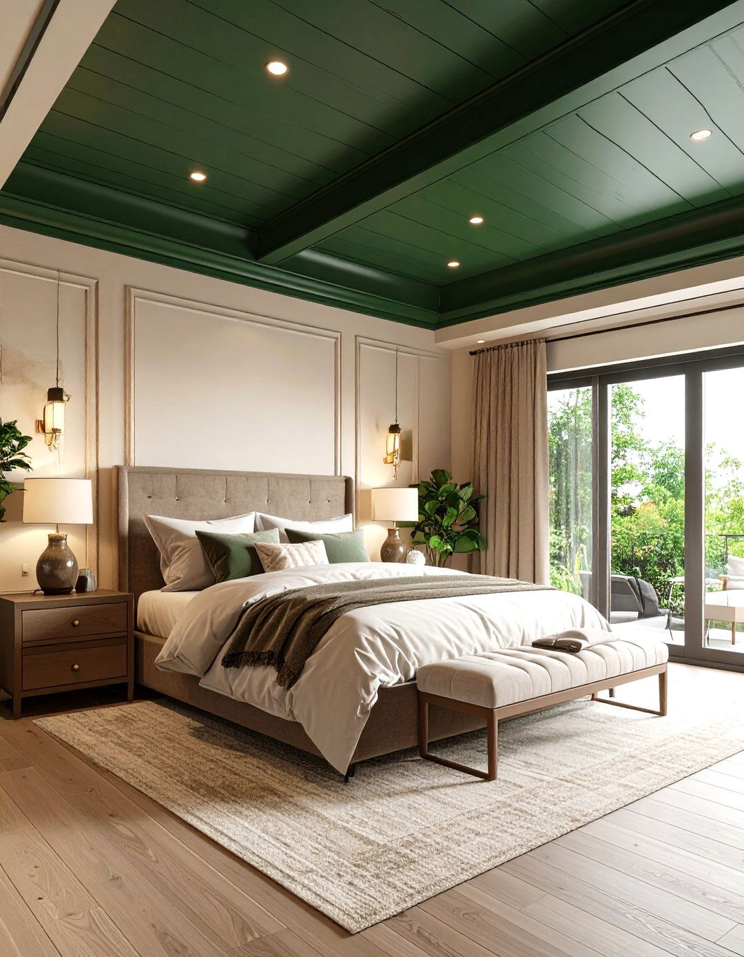 Hunter Green Paneled Ceiling Cocoon - 20 Green Panelling Bedroom Ideas