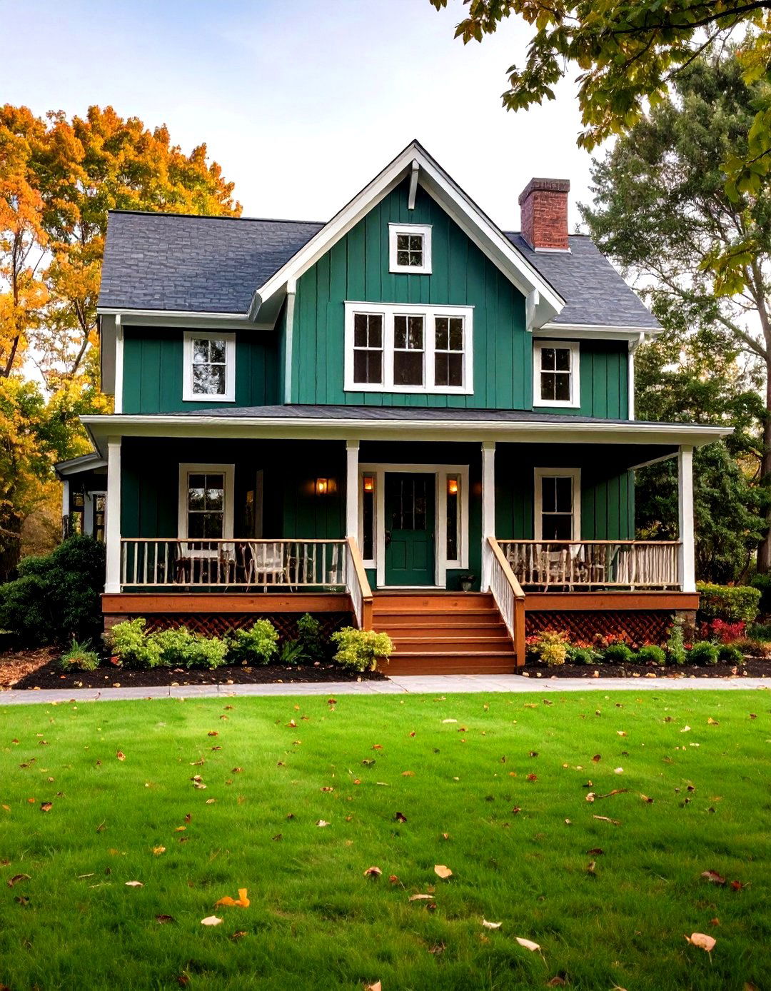 Hunter Green with Snowy Trim - 20 Green Exterior House Paint Ideas
