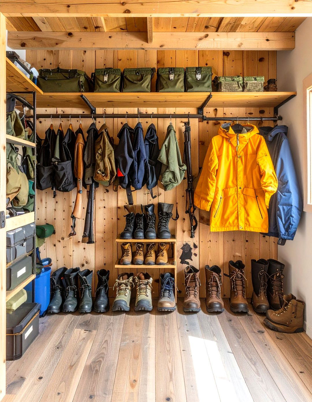 Hunting Man Cave Gear Storage Organization System - 20 Hunting Man Cave Ideas