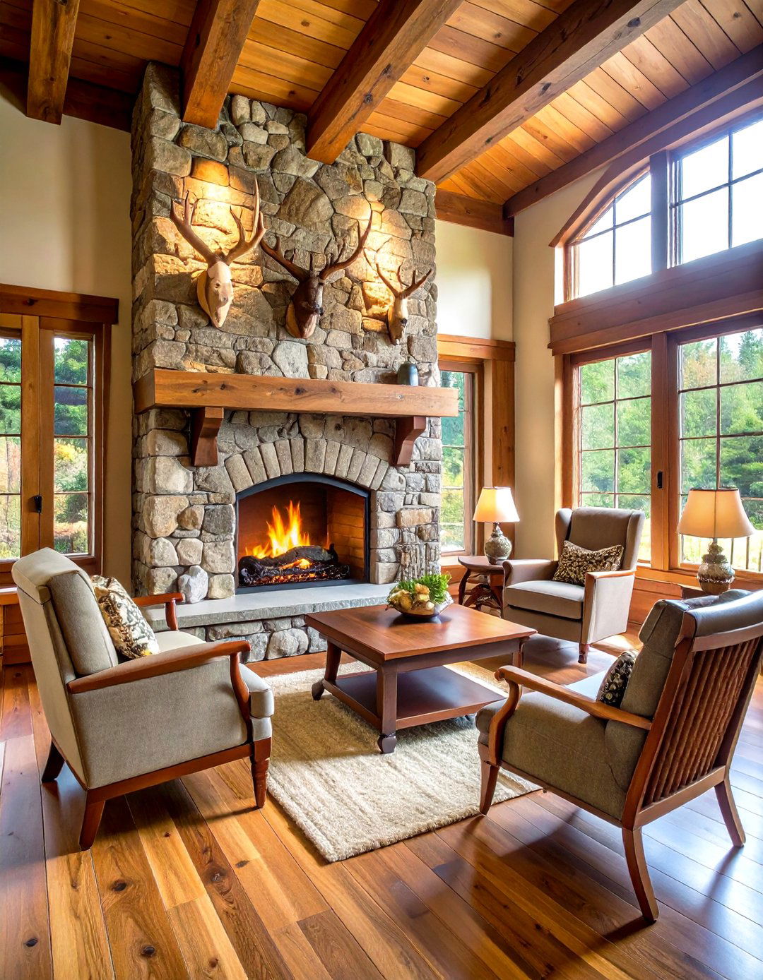 Hunting Man Cave Stone Fireplace Focal Point - 20 Hunting Man Cave Ideas