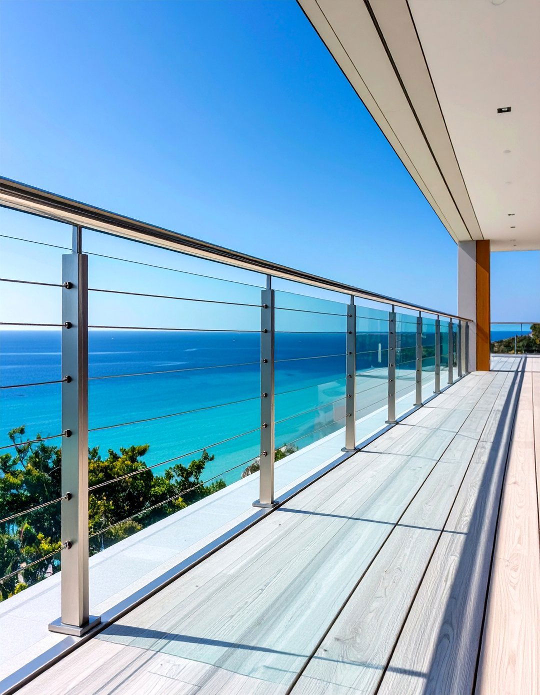 Hybrid Cable and Glass Rails for Breezy Transparency - 20 Glass Balcony Design Ideas