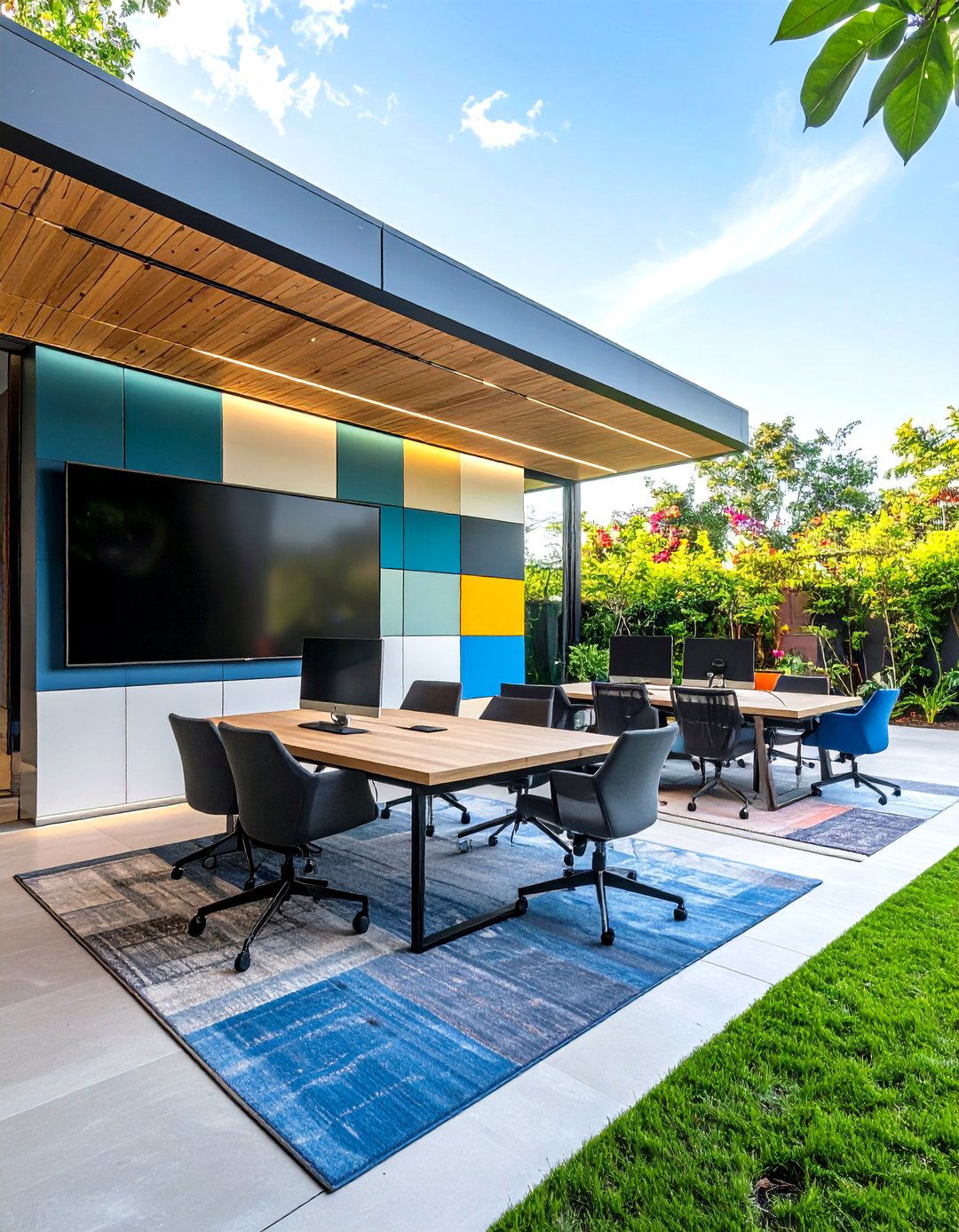 Hybrid Garden Office with Media Wall for Creatives - 20 Garden Office Ideas
