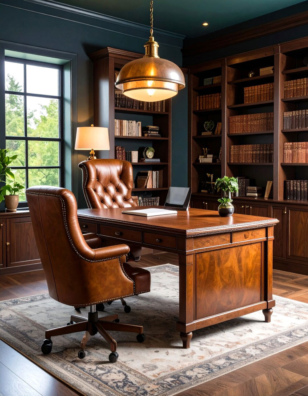 Hybrid Home Library and Work Hub - 20 Dark Green Home Library Ideas and Inspiration