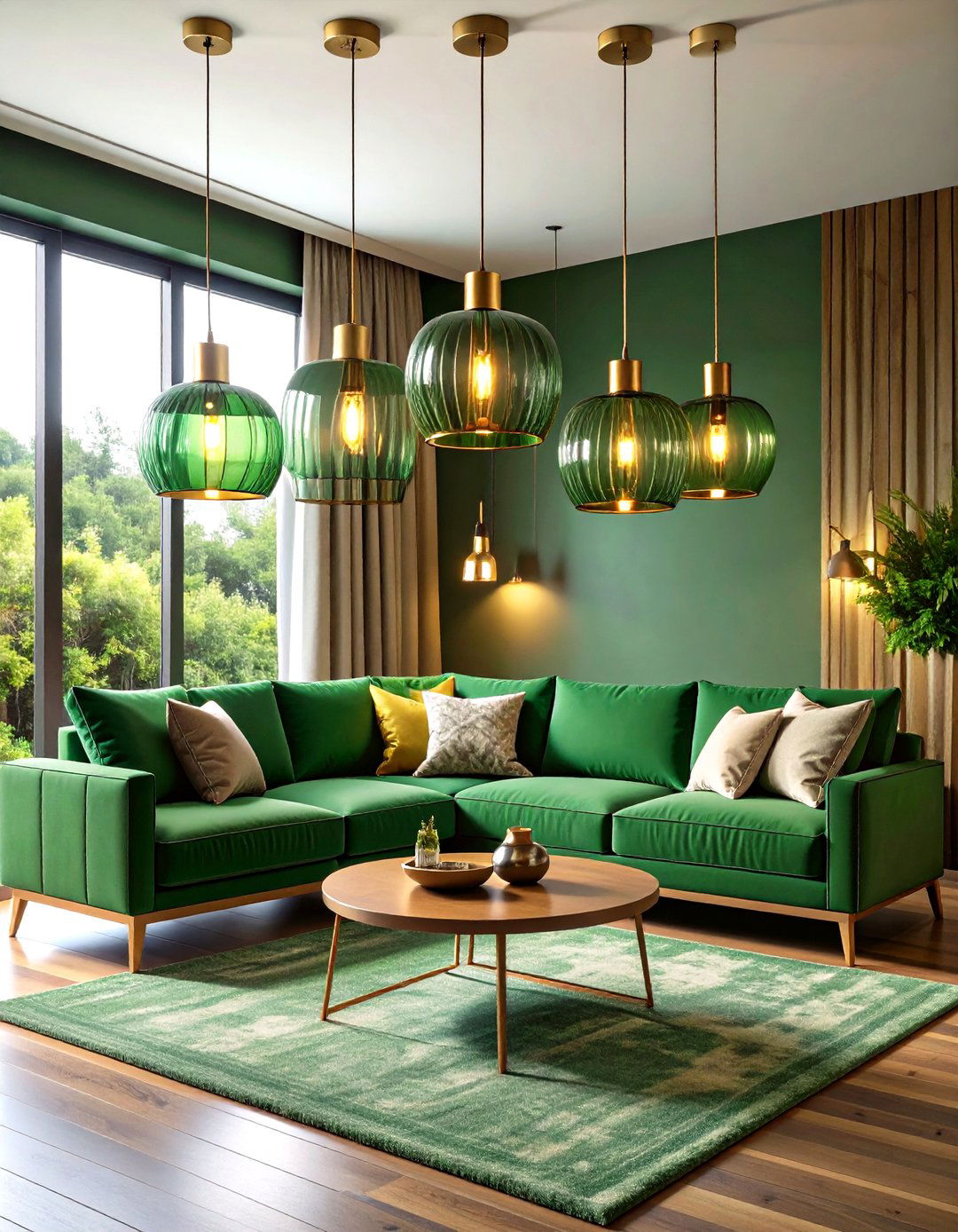 Illuminate with Forest Green Toned Lighting - 20 Forest Green Living Room Ideas