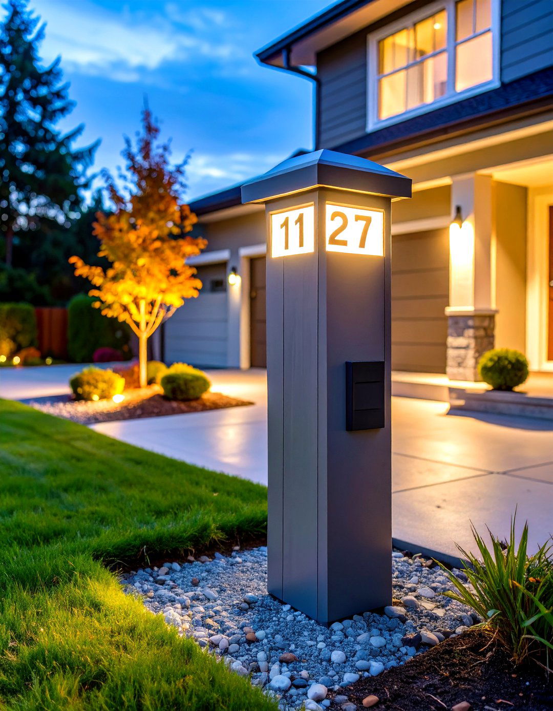 Illuminated Address Marker at the Driveway - 20 Driveway Lighting Ideas