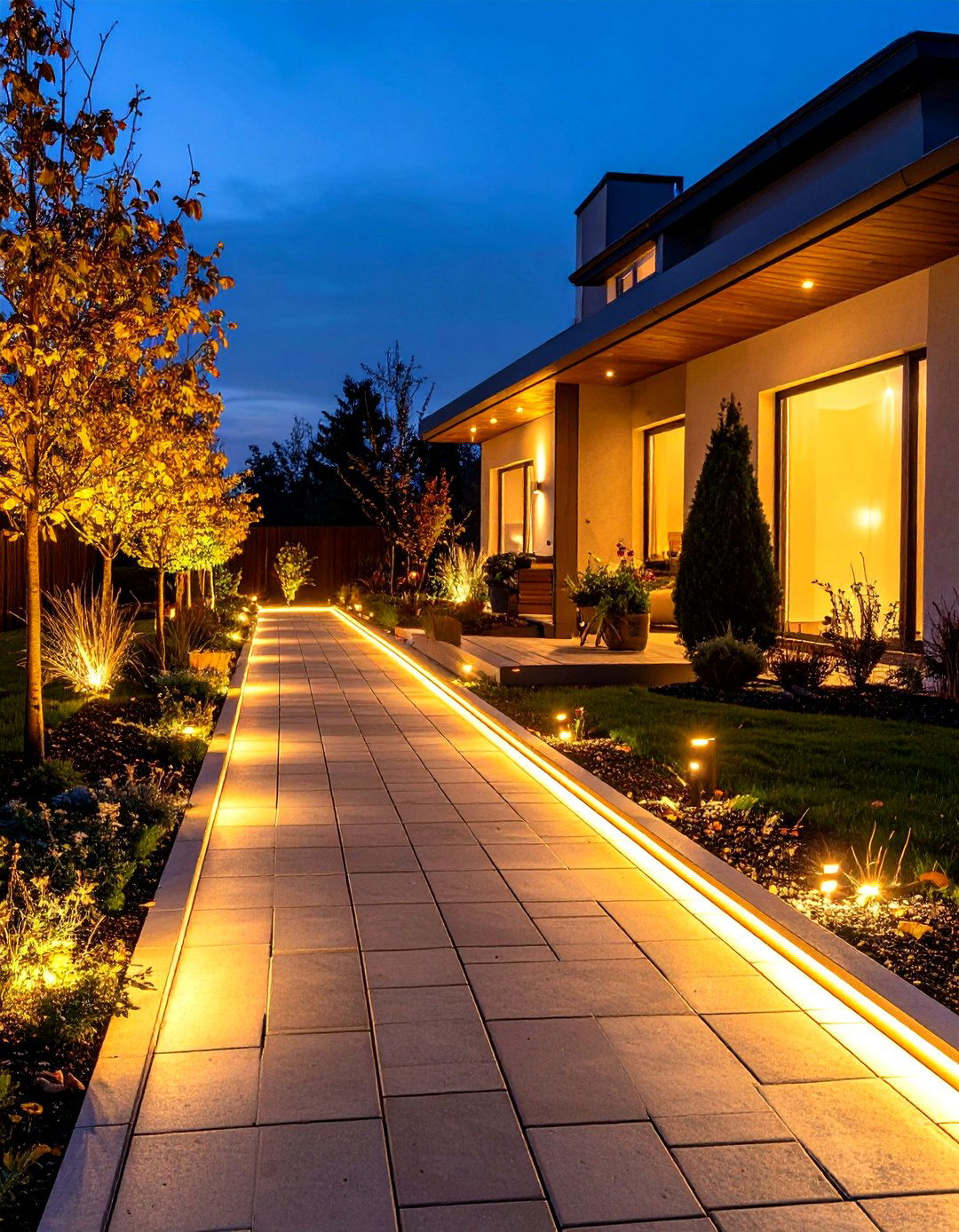 Illuminated Paver Walkway - 20 Paver Walkway Ideas