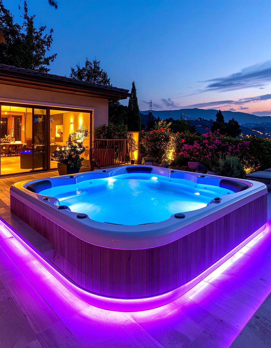 Illuminated Step Lit Sunken Spa - 20 Sunken Hot Tub Ideas