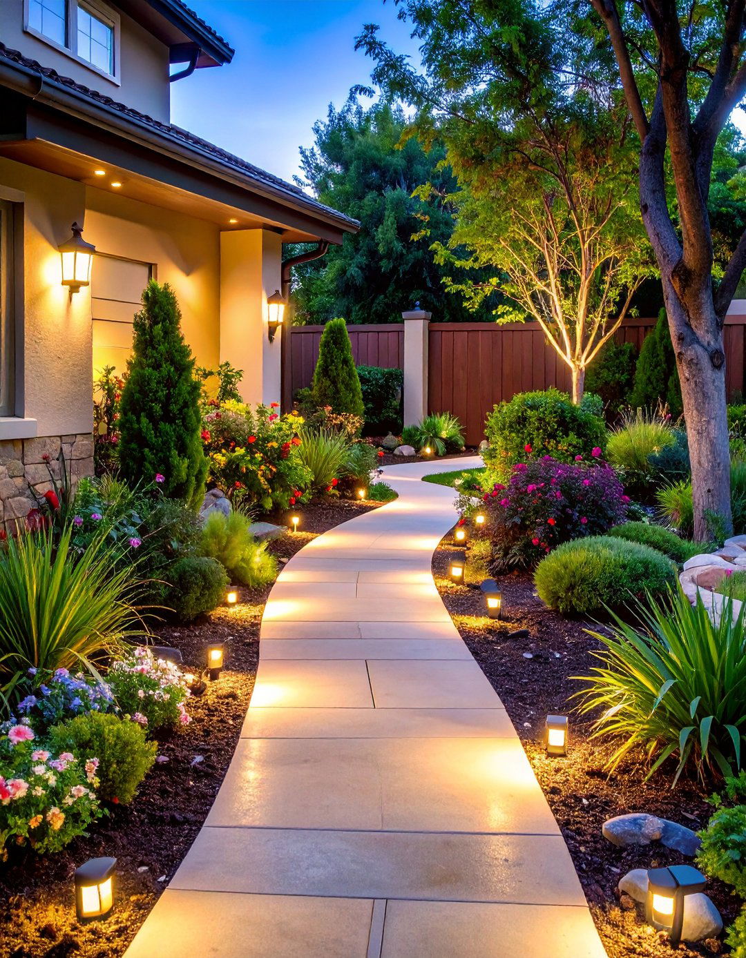 Illuminated Walkway with Low Voltage Lights - 20 Front Walkway Ideas