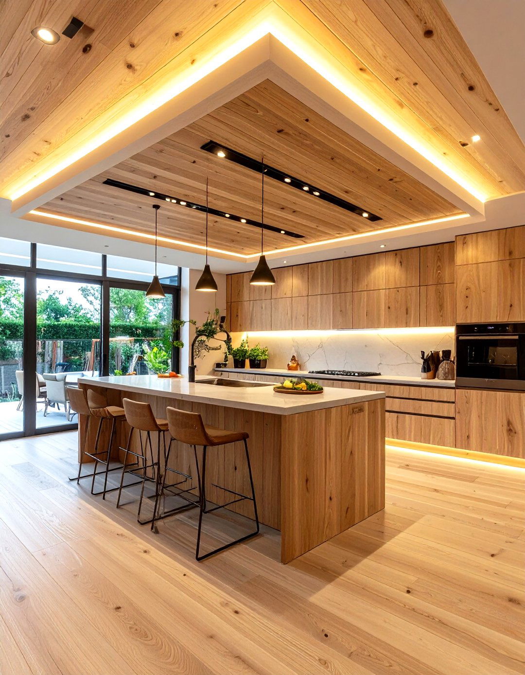 Illuminated Wood Ceiling with Integrated Lighting - 20 Wood Ceiling Ideas