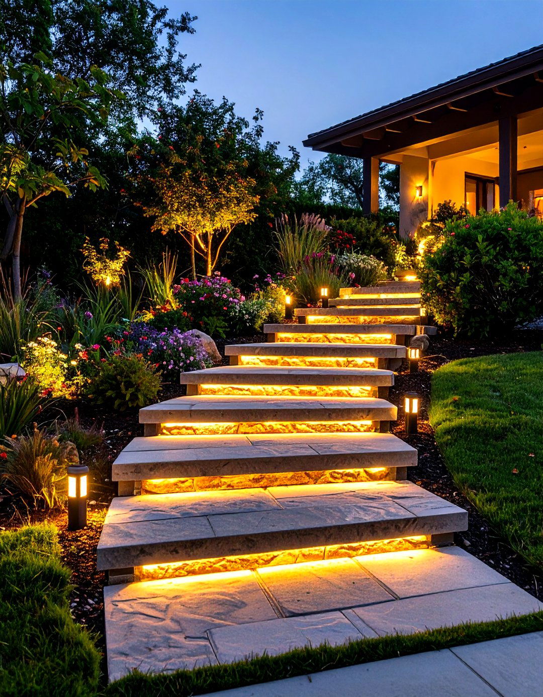Illuminating Flagstone Steps for Nighttime Safety - 20 Flagstone Steps