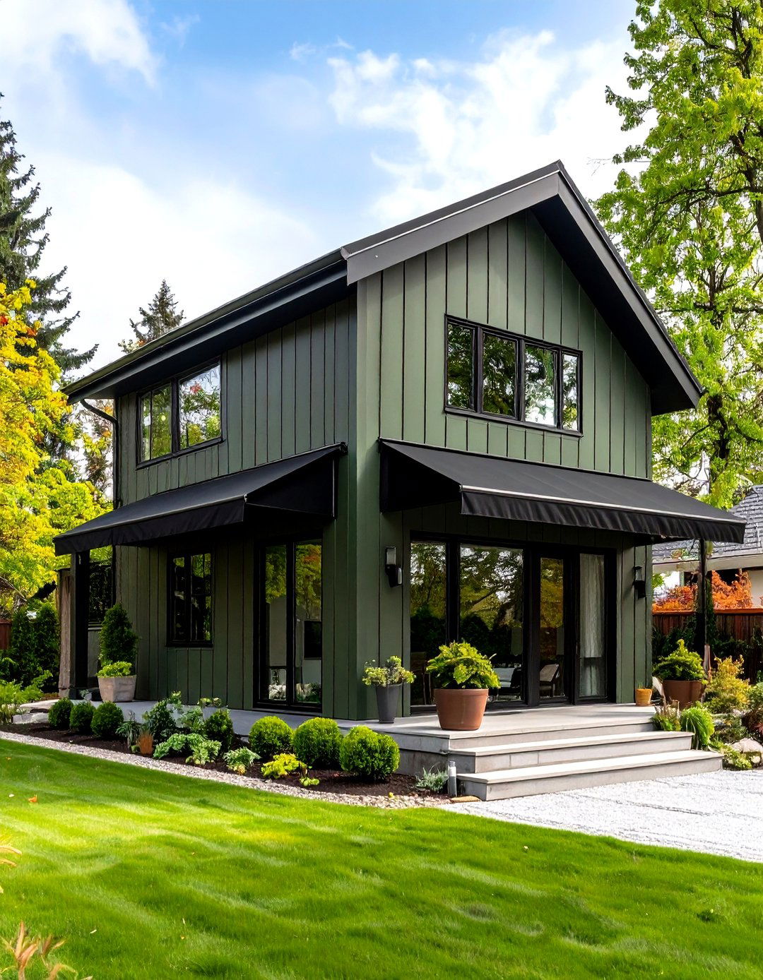 Illusion of Space for a Compact Dark Olive Green House - 20 Dark Olive Green House With Black Trim