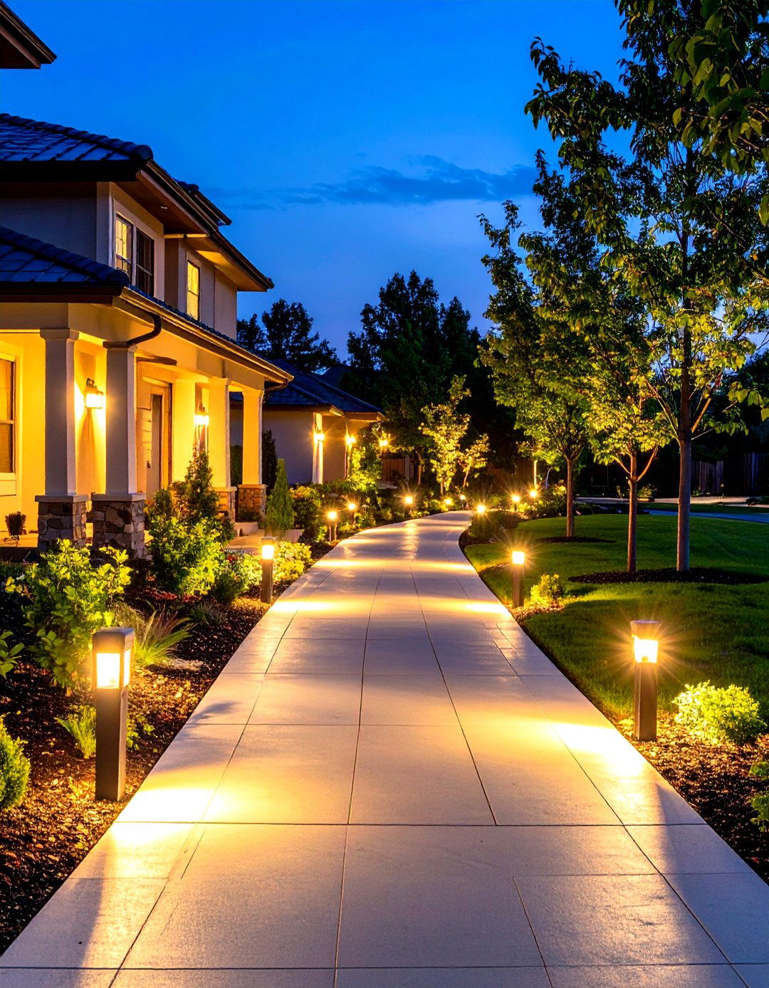 In Ground Well Lights Guiding the Drive - 20 Driveway Lighting Ideas