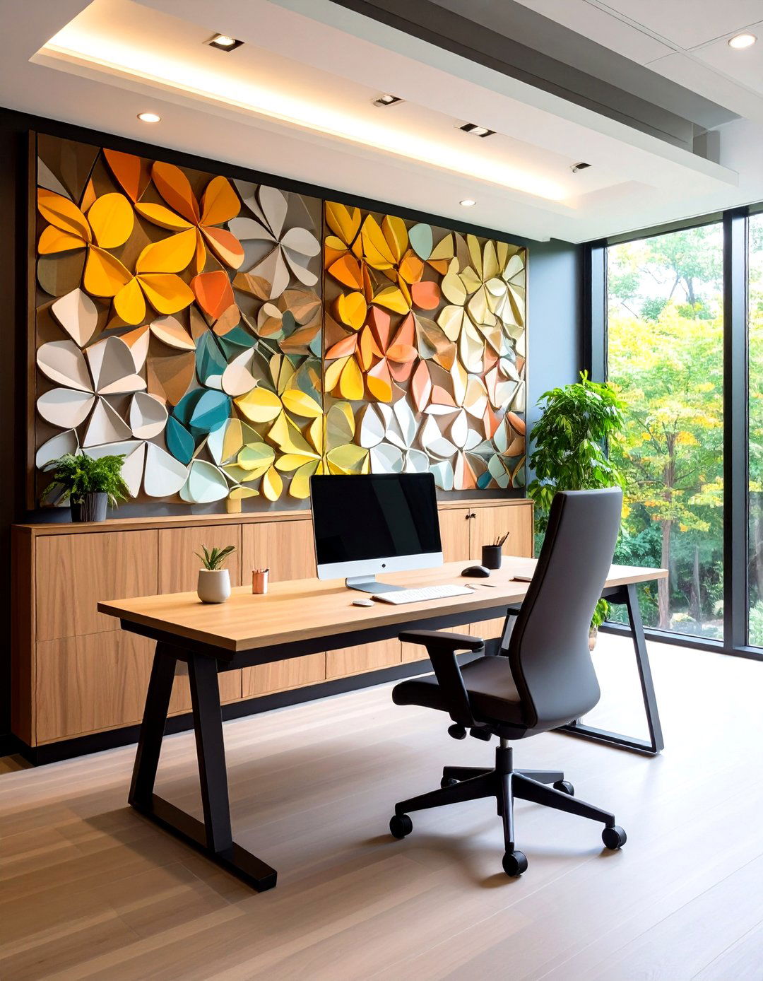 Incorporate Acoustic Panels Disguised as Art - 20 Sunroom Office Ideas