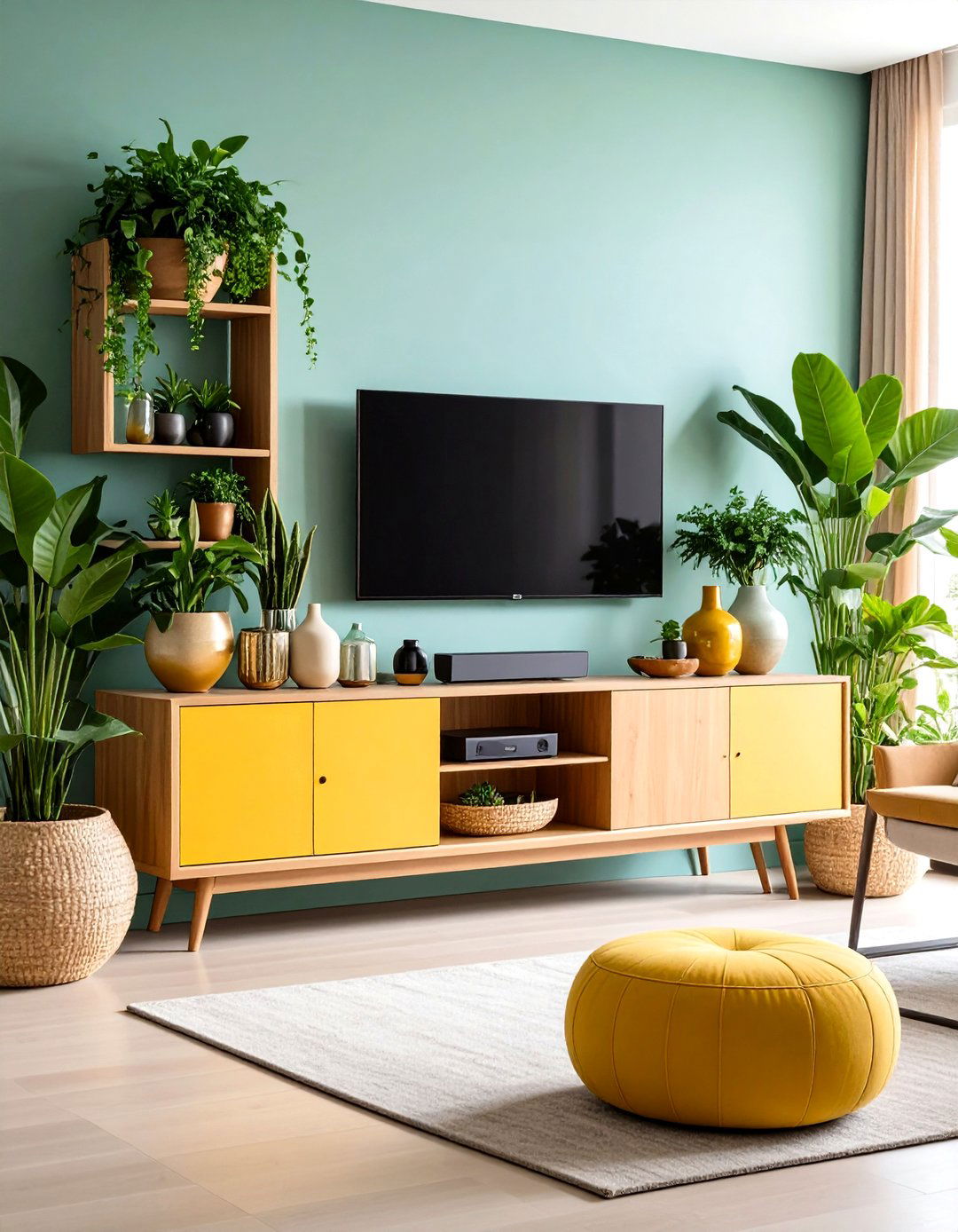 Incorporate Greenery with Plants and Vases - 20 Tv Console Decor Ideas