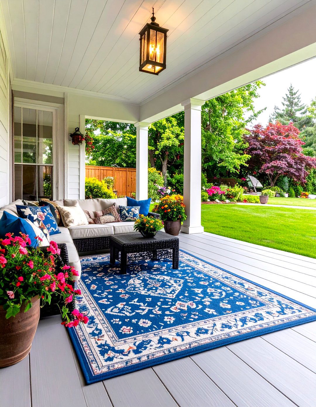 Incorporate Indoor Outdoor Rugs and Weather Resistant Textiles - 20 Screened-in Porch Ideas