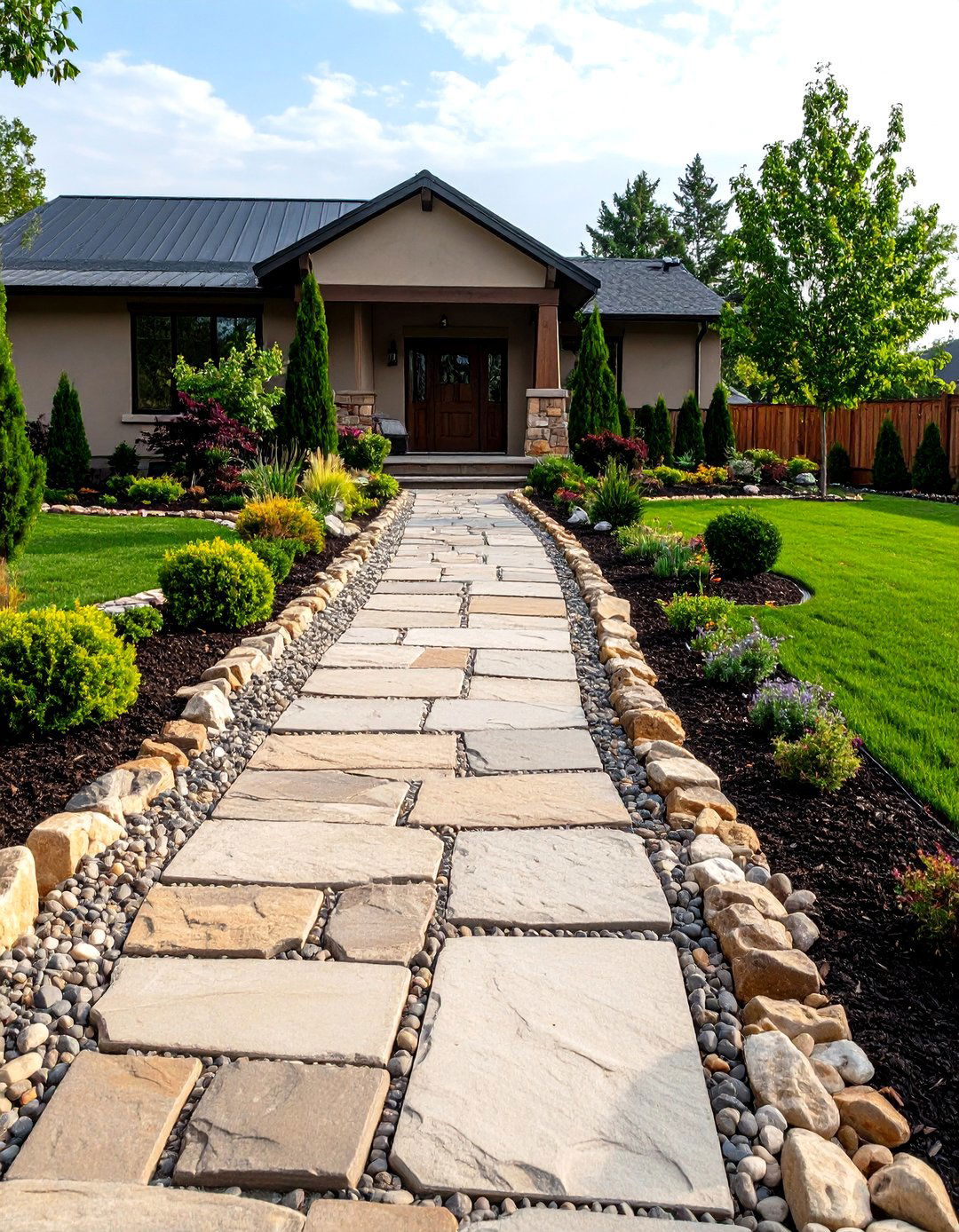 Incorporate Mixed Material Walkways - 20 Curb Appeal Inspiration for Ranch Homes
