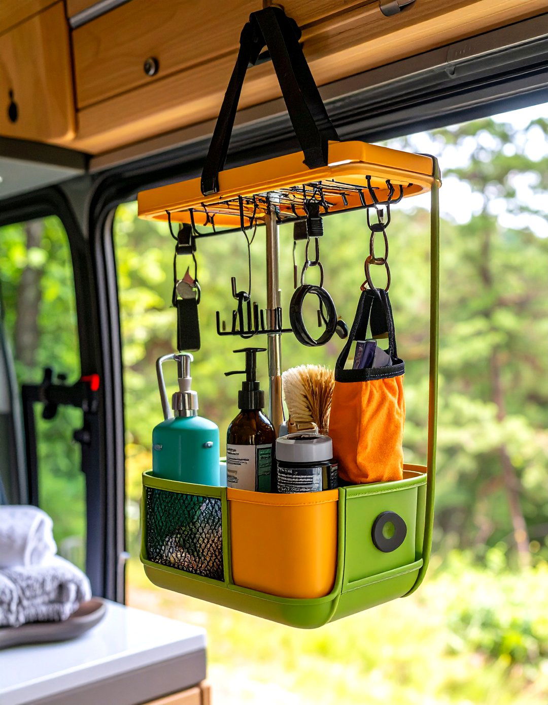 Incorporate Mounted Baskets for Bulkier Items - 20 Small Rv Bathroom Ideas