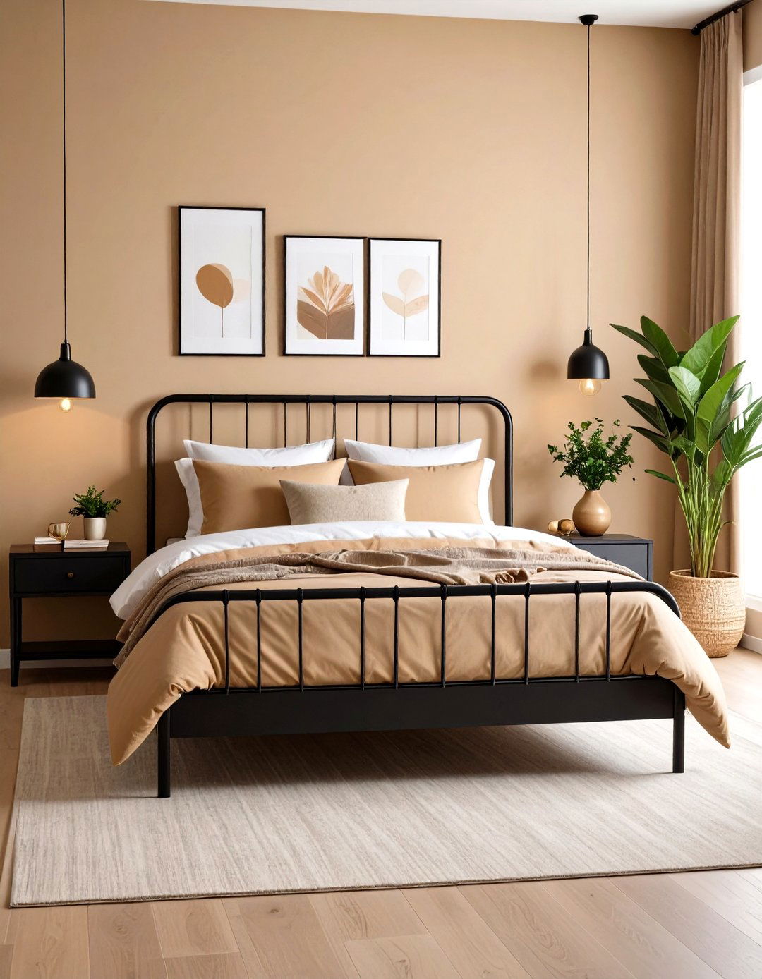 Incorporating Black Elements - 20 Tan Bedroom Ideas
